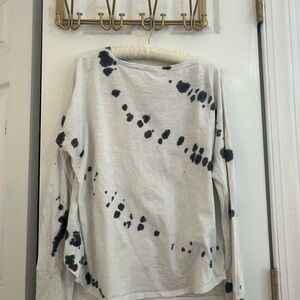 Mazik Cream Top with Black Tie-Dye Accents